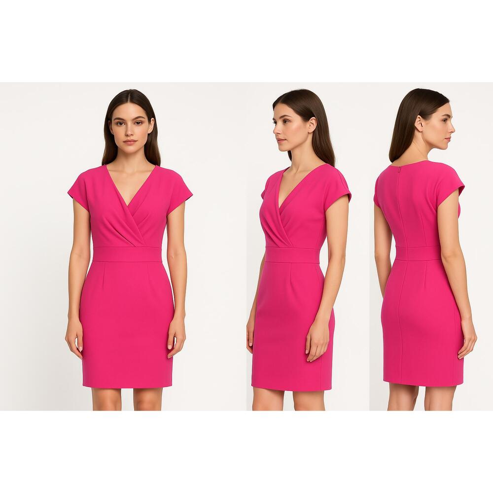 Alexa Admor Dress Womens Extra Small Pink Sheath Cap Sleeve V Neck Modern - Picture 2 of 7